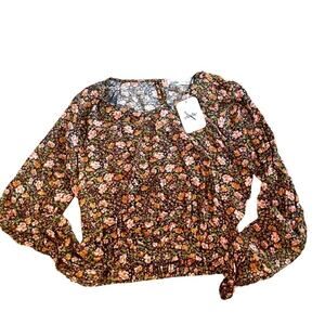 Elodie Lily Long Sleeve Top Purple Floral Open Back band Keyhole back NWT D